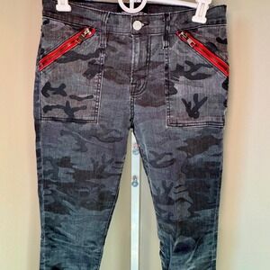 Etienne Marcel Grey Camo Skinny Moto Jeans Red Zip Raw Hem Womens 29
